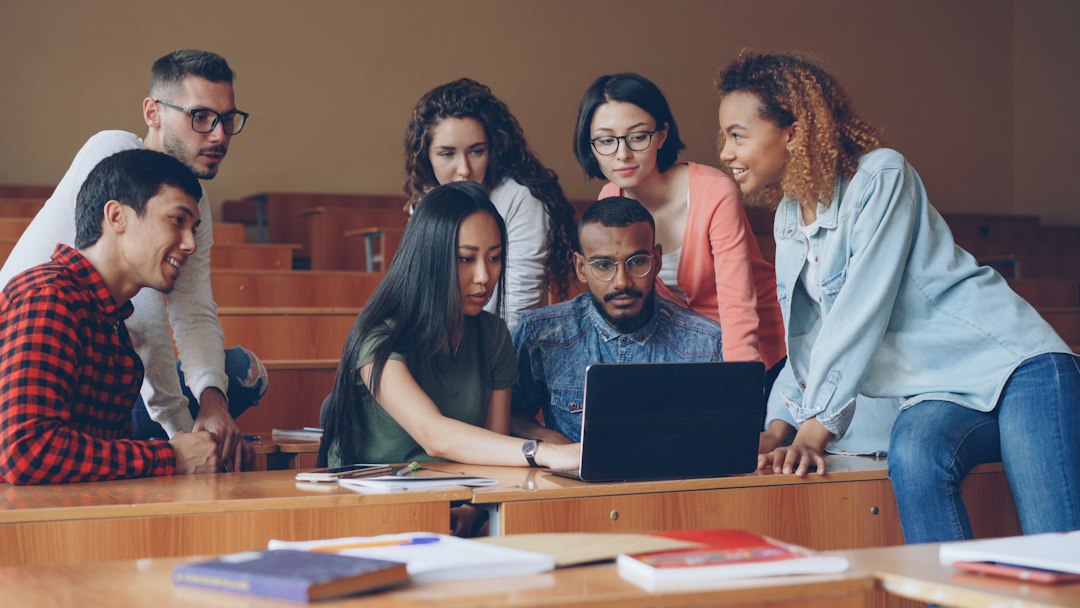 Students studying together in modern academic setting